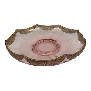 Rambler Rose Pink Tiffin-Franciscan Depression Glass 9" Gold Scalloped Edge Bowl
